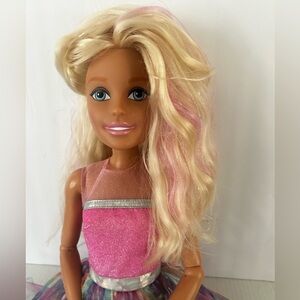 Barbie Blond Hair /Pink &Silver Streaks Tie Dye Dress Poseable Doll Head 2013/16